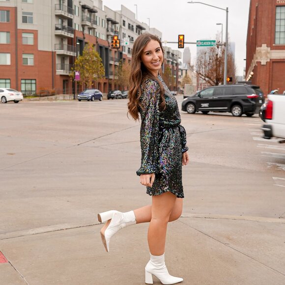 NWT - Sequin Puff Sleeve Black Long Sleeve Party Dress - Picture 4 of 5